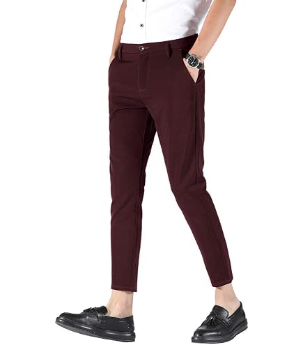 AONGSNNY Men's Cropped Chino Pants Skinny Fit Chinos Khaki Pant